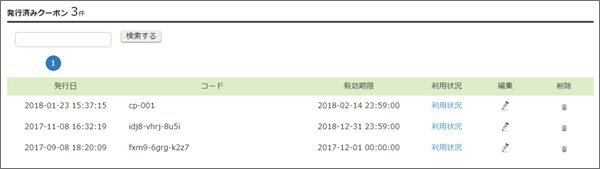 発行済クーポン一覧