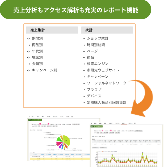 売上分析もアクセス解析も充実のレポート機能